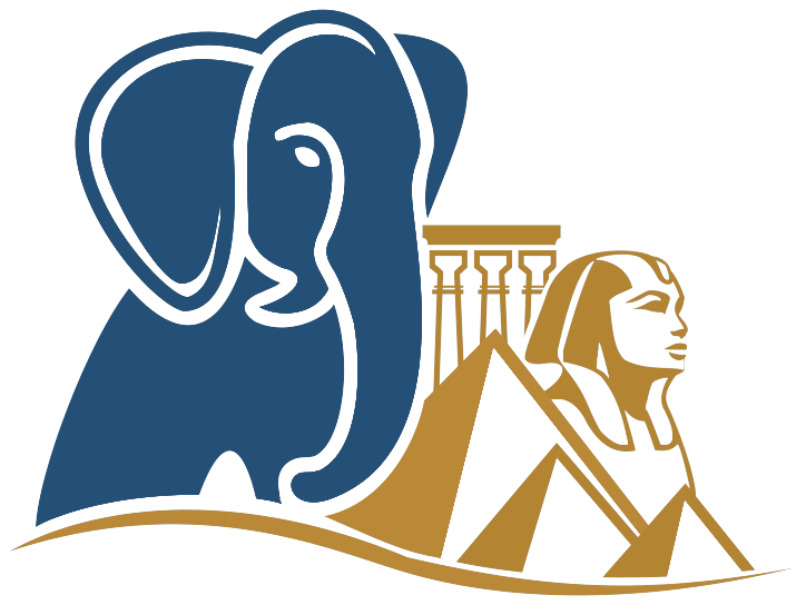 The PostgreSQL Egypt logo: the Postgres elephant beside the pyramids